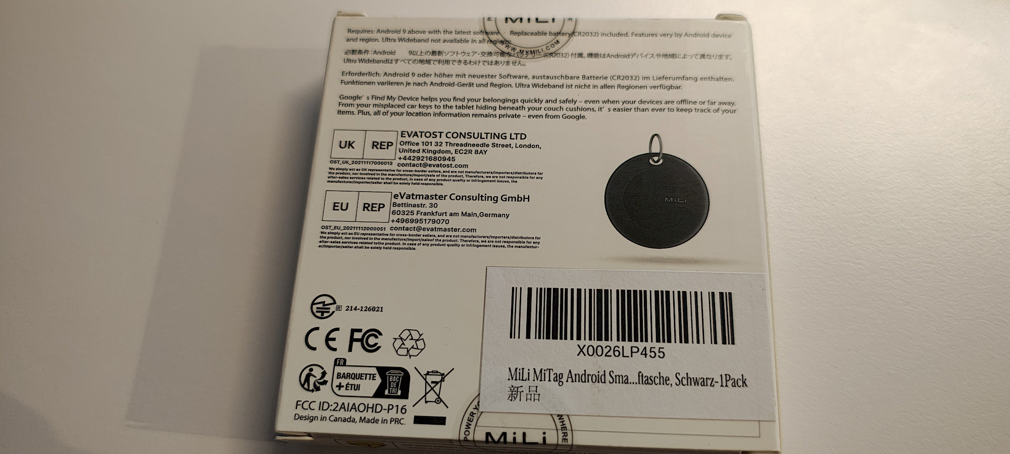 MiLi MiTag – Verpackung und Lieferumfang