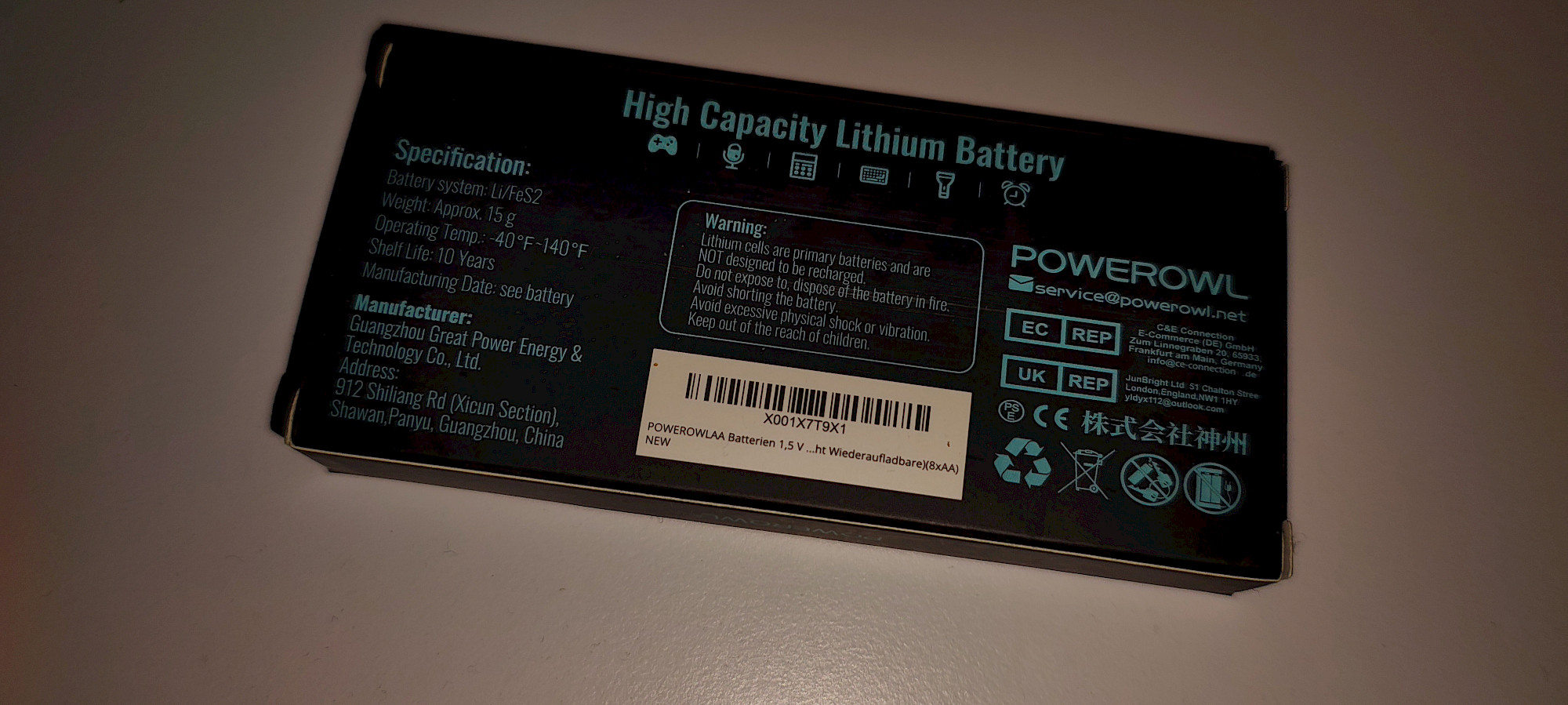 POWEROWL AA Lithium Batterie Nahaufnahme